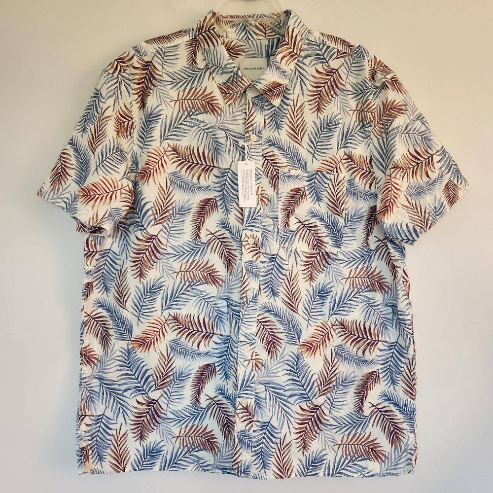 American Eagle Camp Hawiian Tropical Summer Cotton Button Up Shirt Burgundy XXL - Picture 2 of 11